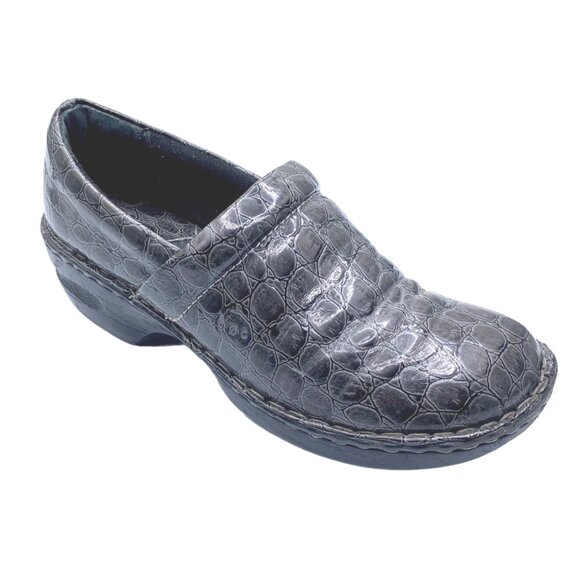 BOC Born Peggy Pro Nursing Clogs Charcoal Gray Alligator Croc Shoes US 8.5 Comfy - Picture 1 of 8